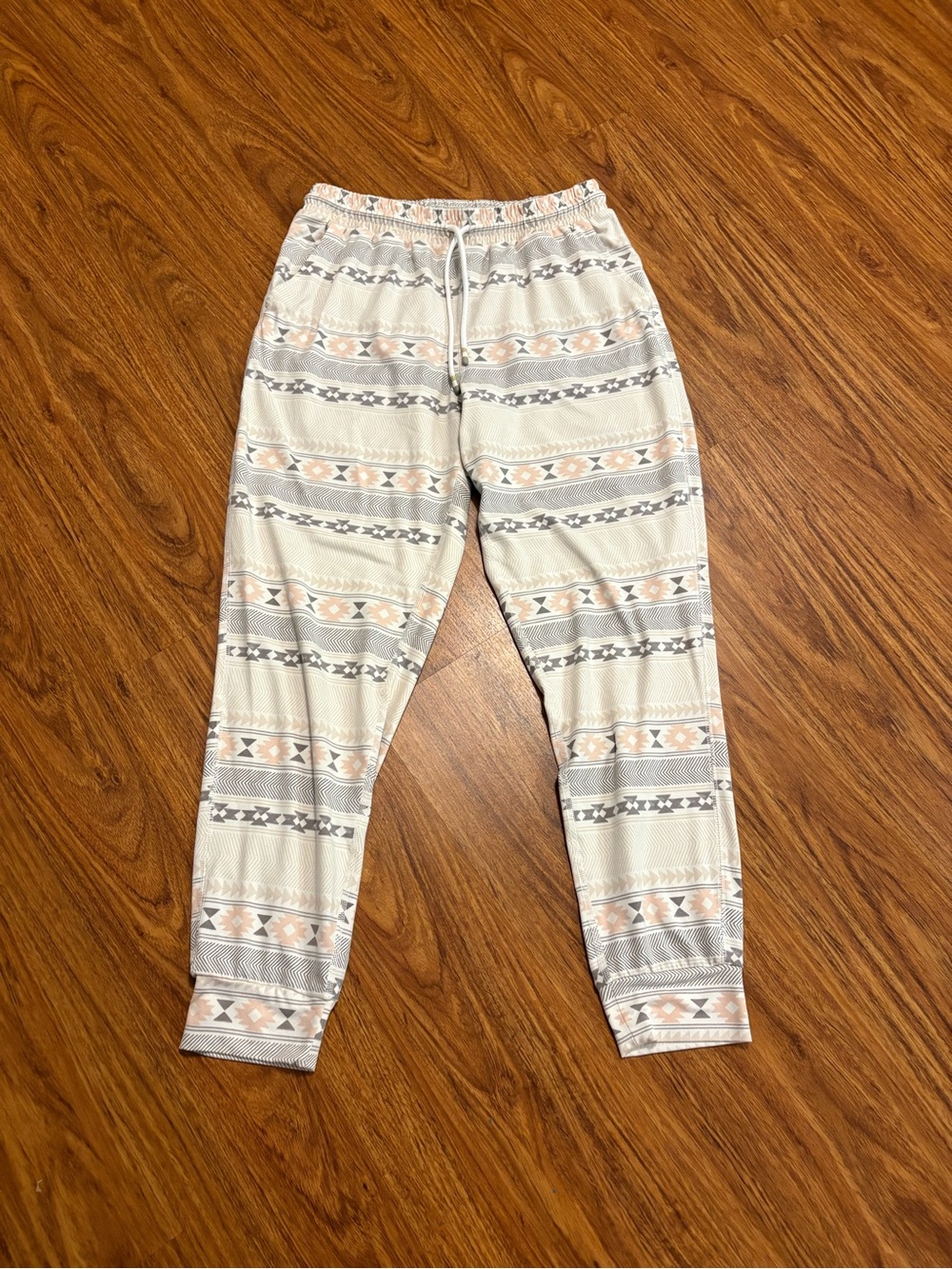 Eddie Bauer Cream Aztec-Stripe Cuffed Jogger Pants with Peach & Gray Accents